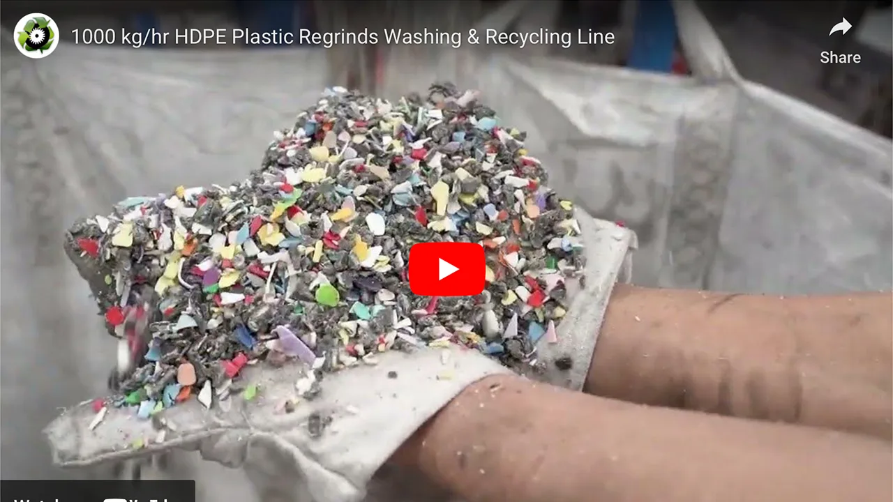 1000 kg/h HDPE Plastic Regrinds Recycling & Washing Line