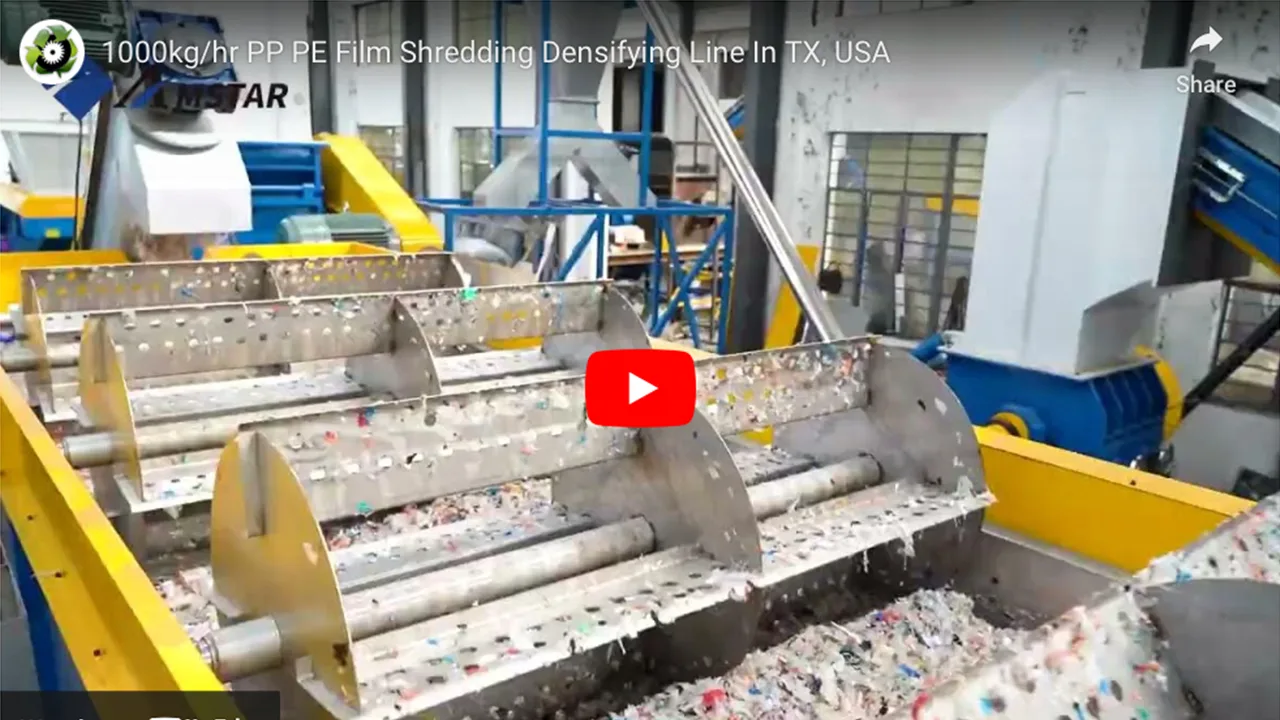 1000 kg/h PP PE Plastic Film Shredding Densifying Line In TX, USA