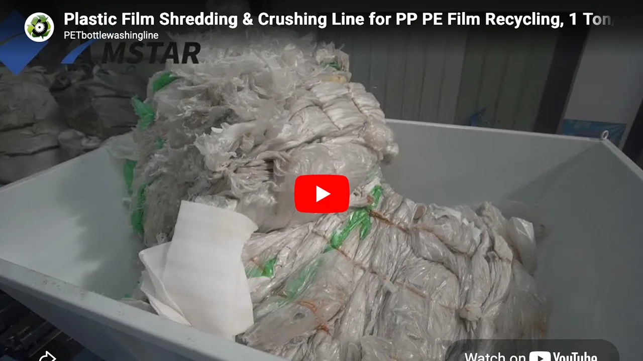 1 t/h Plastic Film Shredding & Crushing Line for PP PE Film Recycling 